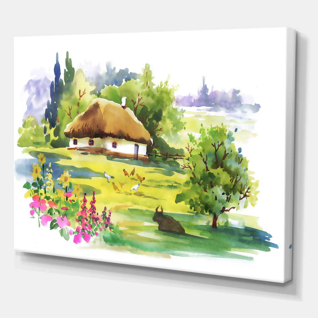 Designart - Rural House In Blossoming Greenlands - Traditional Canvas Wall Art Print